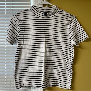 Forever 21 Black and White Mock Neck Striped Shirt